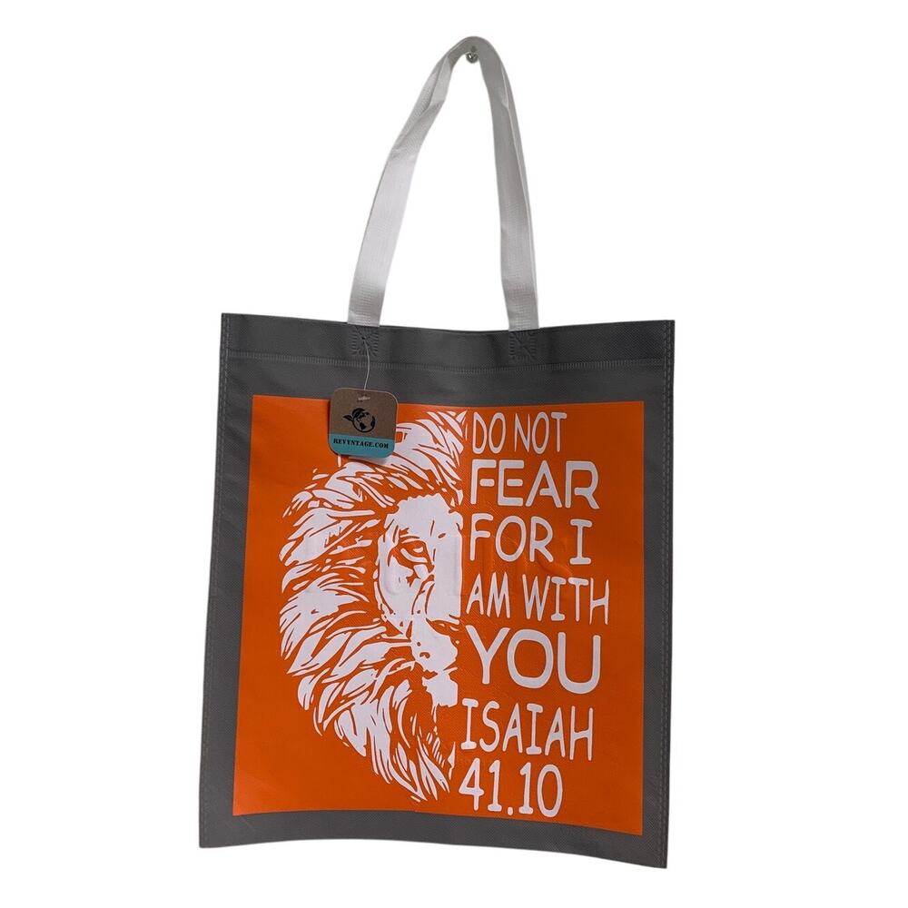 New Upcycled Hand Printed Do Not Fear Isaiah 41:10 Bible Quote Shopper Tote Bag